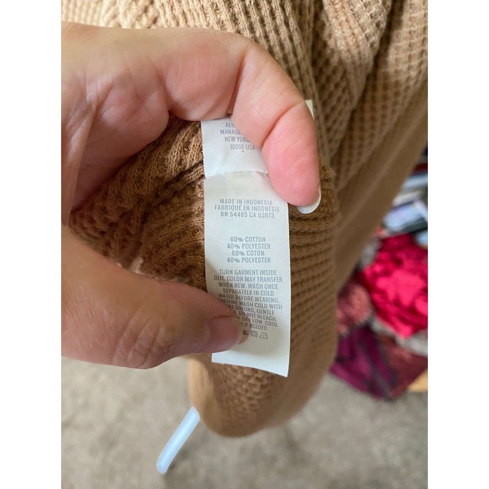 Aerie LumberJane Waffle Knit Button Down Shirt Shacket XL Tan Oversized Gorpcore - Picture 6 of 6